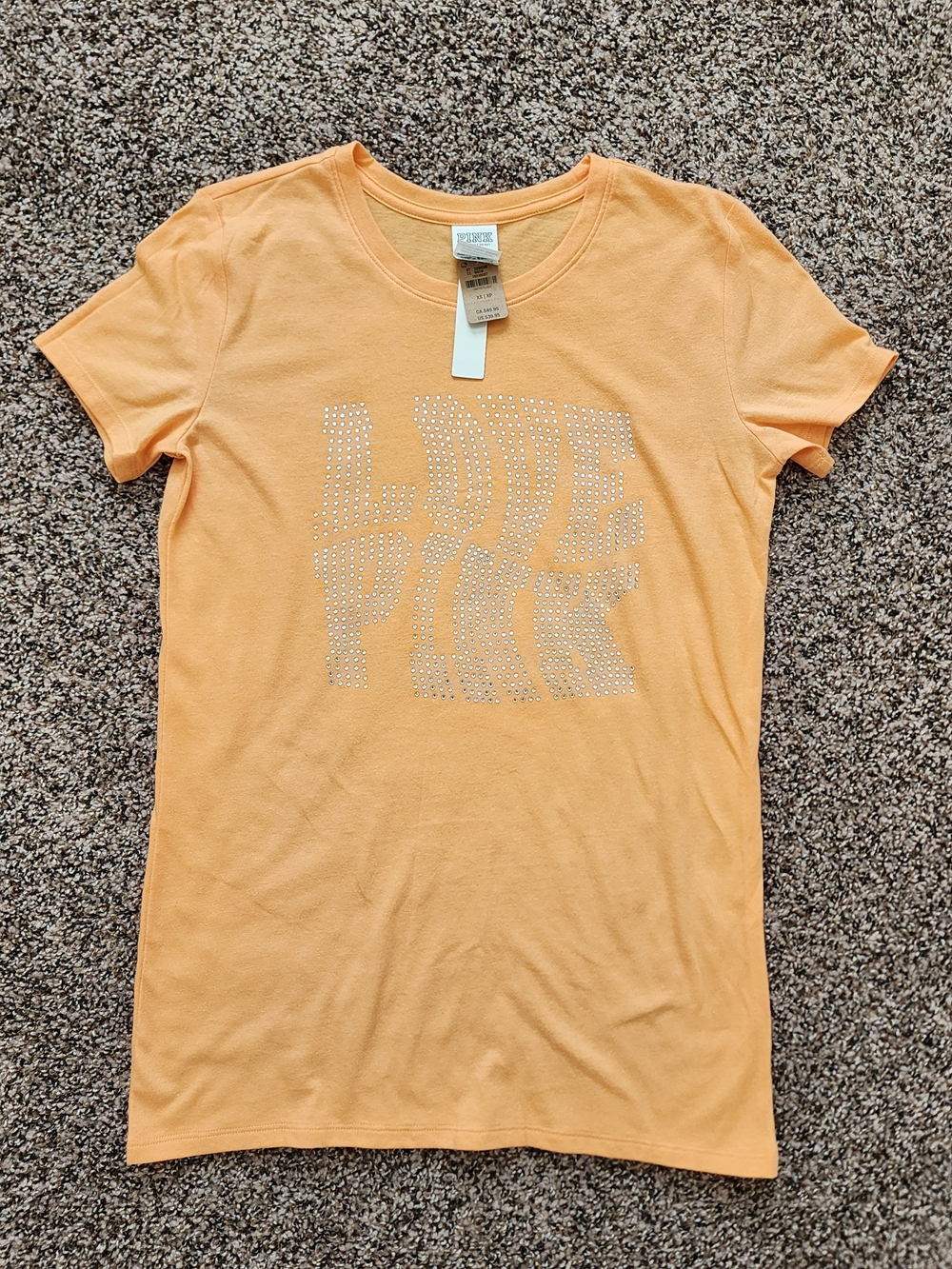 Y2K PINK Victoria's Secret Peach Short-Sleeve Tee with Rhinestone LOVE PINK